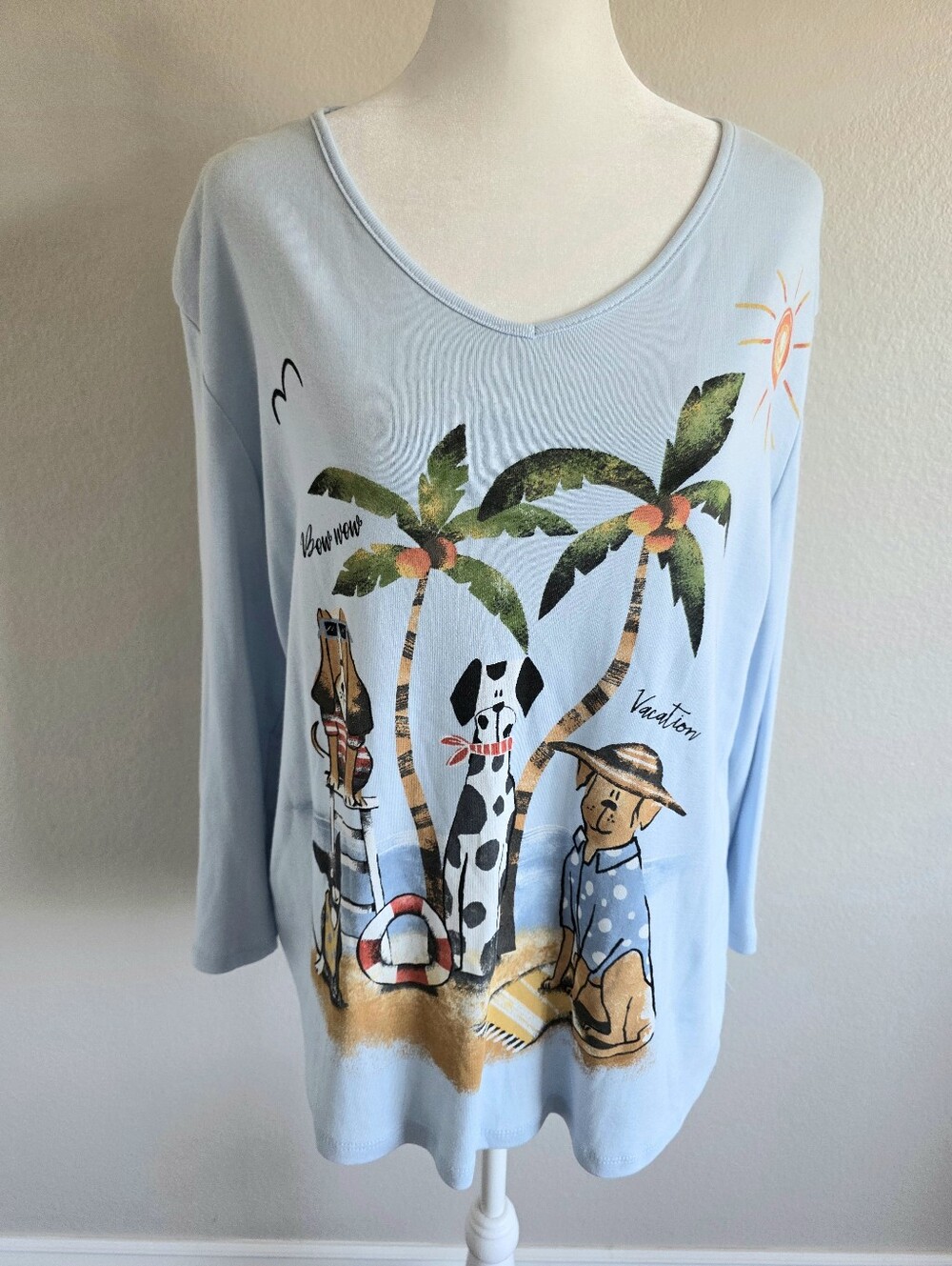 NEW Jess & Jane Top T-Shirt Dogs Vacation Alohan Beach Women Size XL Cotton USA